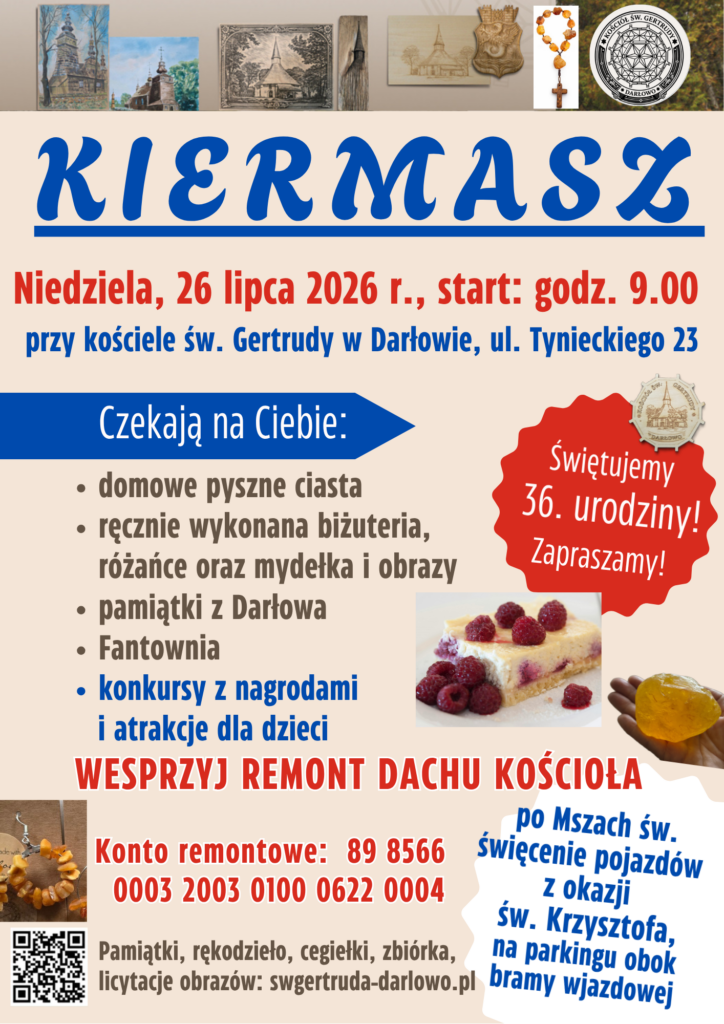 Kiermasz przy kościele św. Gertrudy w Darłowie już 26 lipca! 1 9 plakat KIERMASZ 26.07.2026